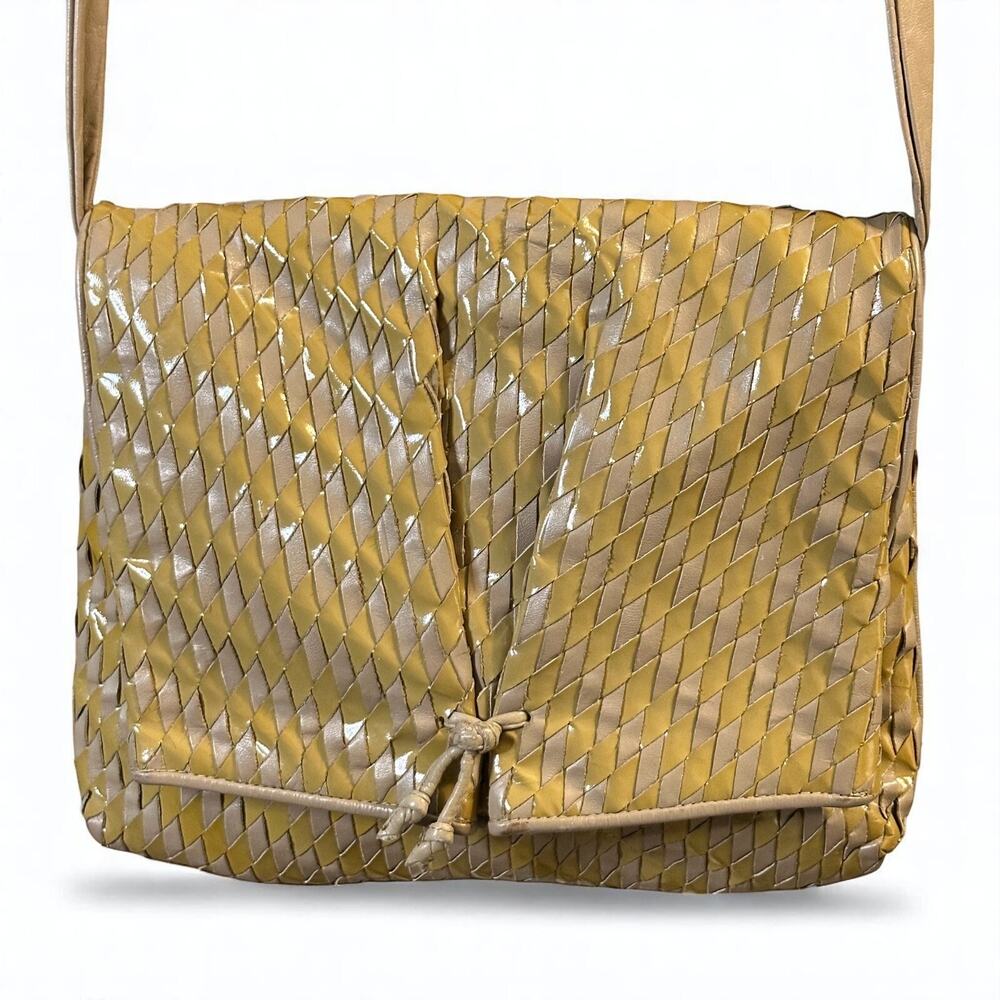Meyers Vintage 80s Woven Leather Shoulder Bag Diamond Braided Hippie Retro Boho - Picture 3 of 16